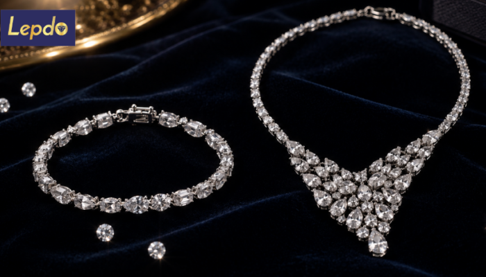 Mixed diamond shape tennis bracelet with alternating round and pear cut diamonds