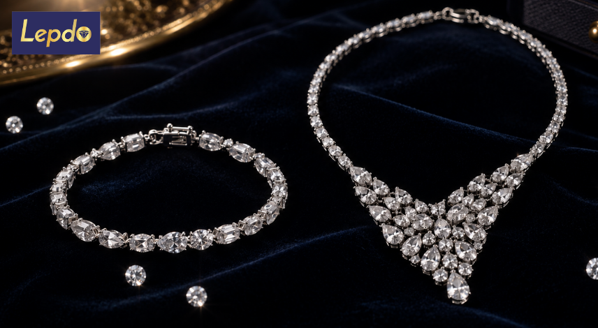 Mixed diamond shape tennis bracelet with alternating round and pear cut diamonds