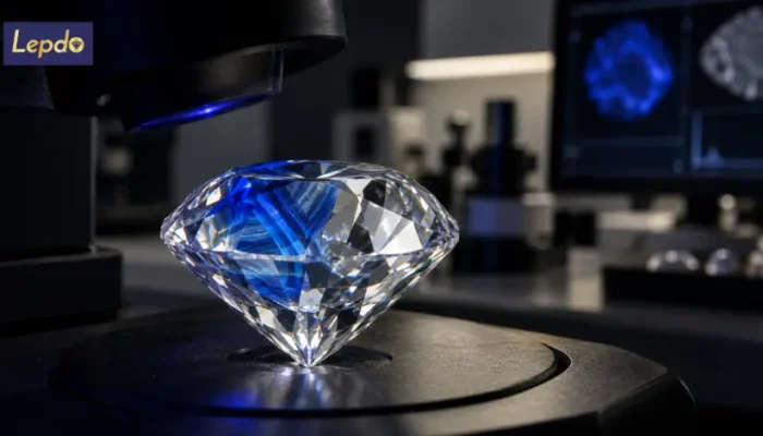 Cathodoluminescence in diamonds revealing crystal growth patterns