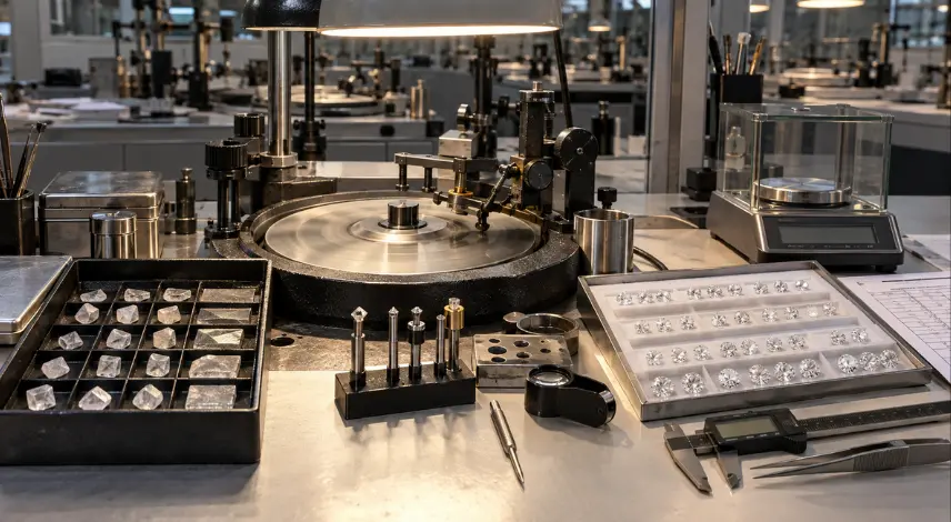 Diamond manufacturer production capability audit from rough material to polished sorting