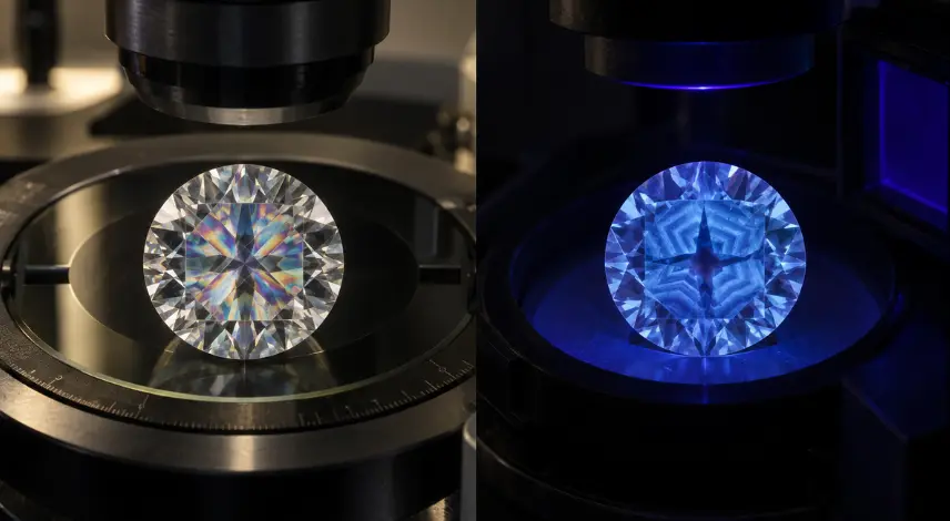 Diamond strain imaging versus fluorescence growth imaging