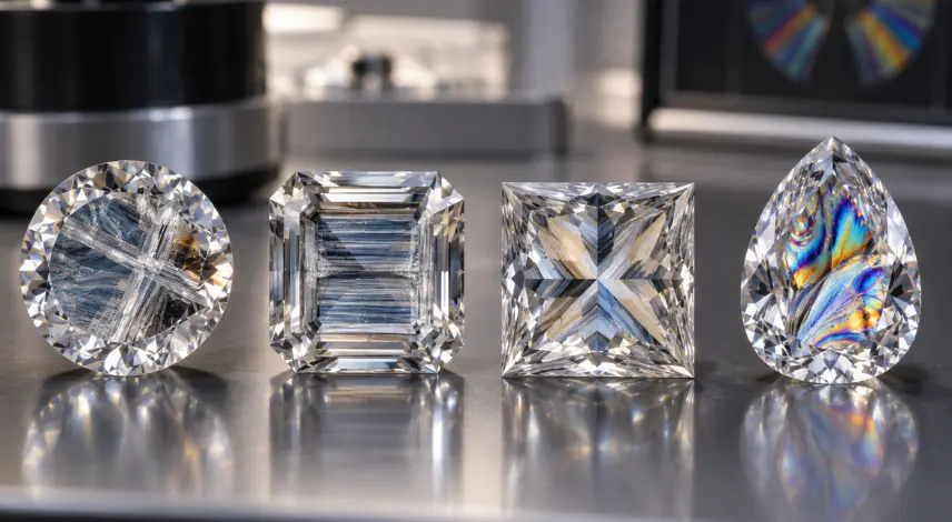 Different types of diamond strain patterns in natural and lab-grown diamonds