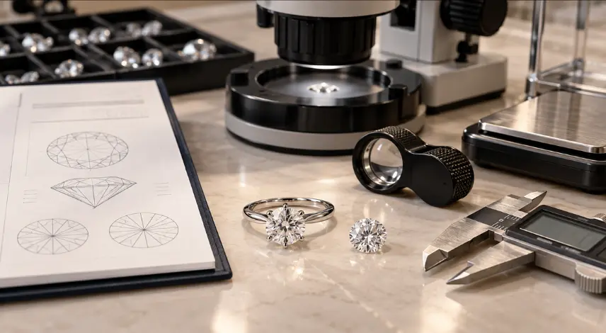 quality evaluation of lab grown diamond engagement rings using professional gemological inspection
