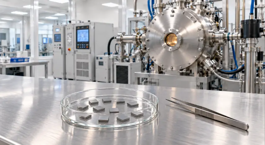 CVD diamond growth facility with square diamond seed plates in an inspection dish and industrial laboratory equipment